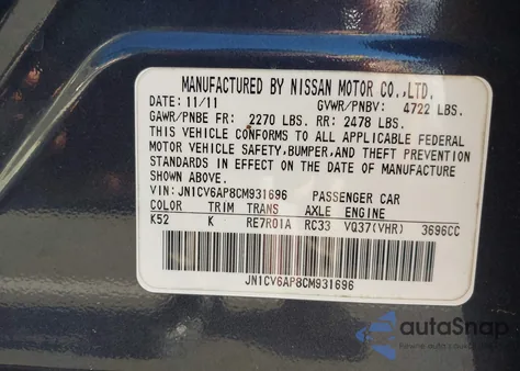 2012 Infiniti G37 Sport z USA, uszkodzony, nr VIN JN1CV6AP8CM931696